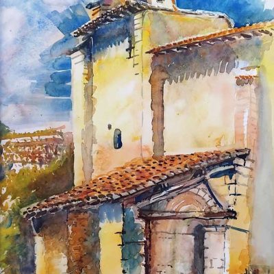 Anne-Charlotte LEE - La Petite Église de St-Pierre-de-Buzet sur fond de Vigne